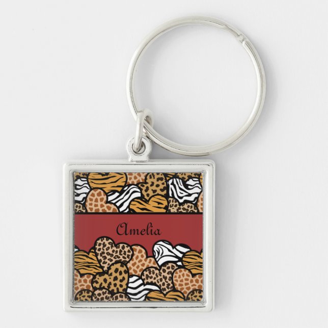 Porte-clés Fille Rouge Joueuse Coeurs Posters de animaux Nom (Devant)