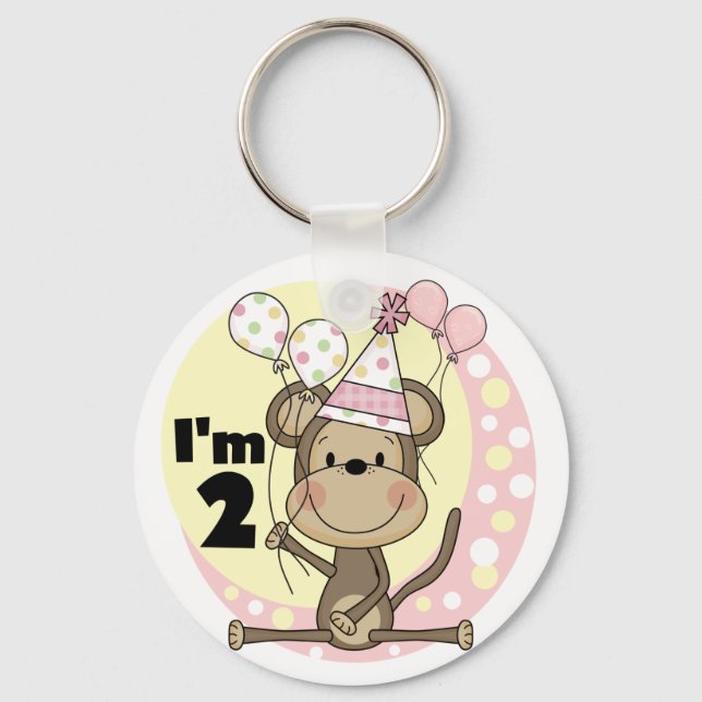 Porte-clés Fille singe en Casquette de fête 2e anniversaire (Recto)