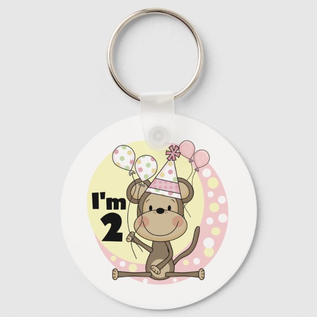 Porte-clés Fille singe en Casquette de fête 2e anniversaire (Recto)