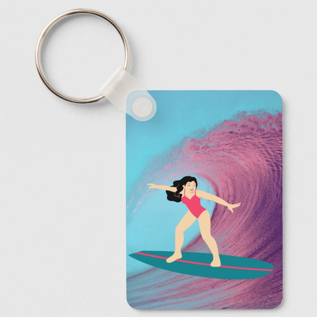 Porte-clés Fille surf au coucher du soleil (Recto)