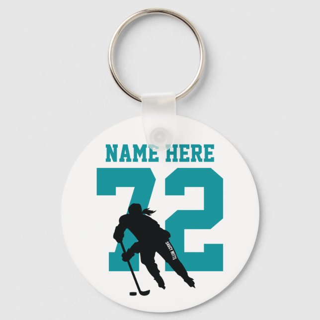 Porte-clés Filles personnalisées Nom du joueur de hockey Numé (Recto)