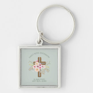Porte-clés Filles Pink floral BAUTIZO Baptism Bautismo Nommé