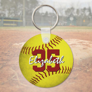 Porte-clés filles softball jaune grungy personnalisées