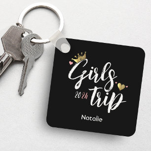Porte-clés Filles Voyage Gold Couronne rose Coeur Photo Vacan