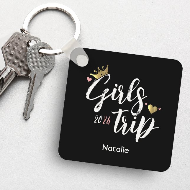 Porte-clés Filles Voyage Gold Couronne rose Coeur Photo Vacan (Girls Trip Gold Crown Pink Heart Photo Vacation Keychain
)