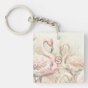 Porte-clés Flamant rose chic personnalisé avec monogramme