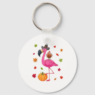 Porte-clés Flamant rose drôle Turquie Thanksgiving Citrouille