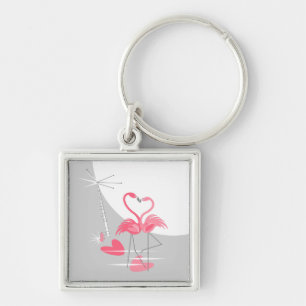 Porte-clés Flamant rose Love Large Moon Premium carré