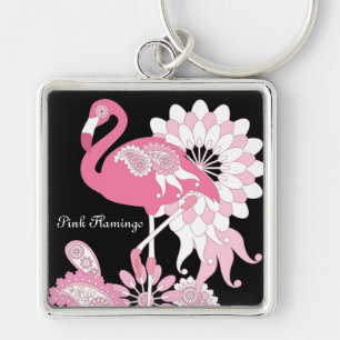 Porte-clés Flamant rose moderne noir rose