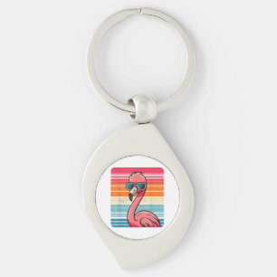 Porte-clés Flamant rose rétro cool en Lunettes de soleil les