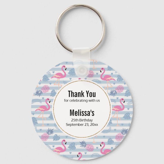 Porte-clés Flamant rose Whimsical et Merci Motif ananas (Recto)