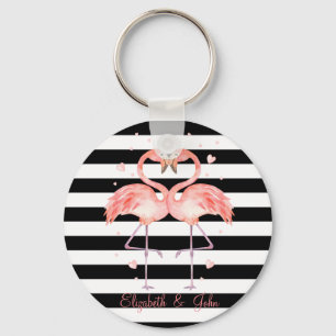 Porte-clés Flamants roses mignons amoureux , rayures noires e