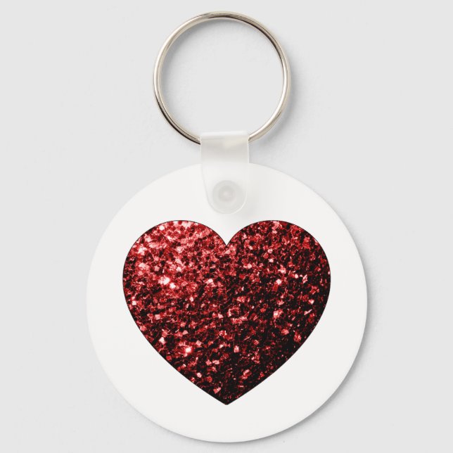 Porte-clés Flamme de parties scintillant de coeur rouge foncé (Recto)