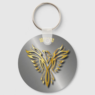 Porte-clés Flammes d'or en hausse d'or de Phoenix avec des