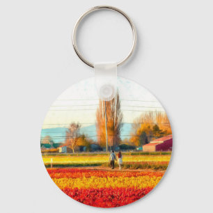 Porte-clés Flâner à travers les champs de tulipe rouge et or