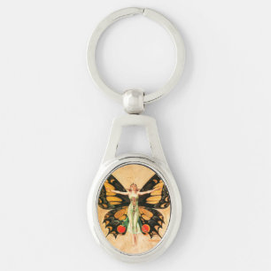 Porte-clés Flapper Butterfly Flying Woman Illustration