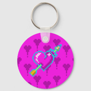Porte-clés Flèche à travers le coeur du néon - pixel art Port