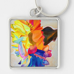 Porte-clés Fleur aquarelle oeillet néon