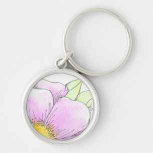 Porte-clés Fleur aquarelle rose fantaisiste