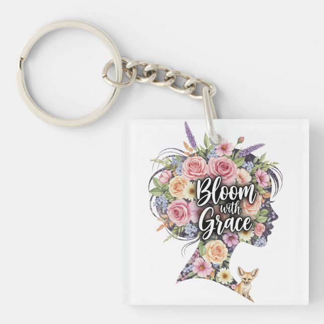 Porte-clés Fleur avec Grace Floral Inspiration Citation Desig (Devant)