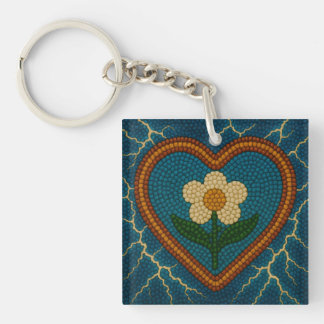 Porte-clés Fleur avec perles et tonneaux