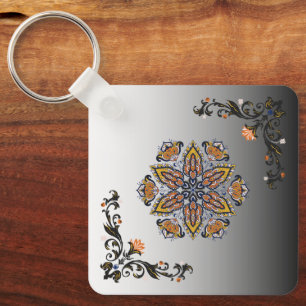 Porte-clés Fleur céleste, botanique noire et or