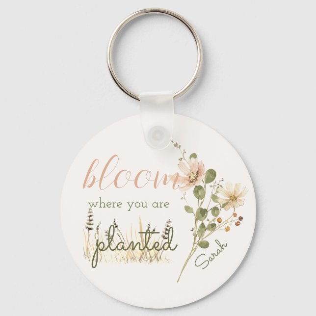 Porte-clés Fleur d'aquarelle rose vif où vous êtes planté (Recto)