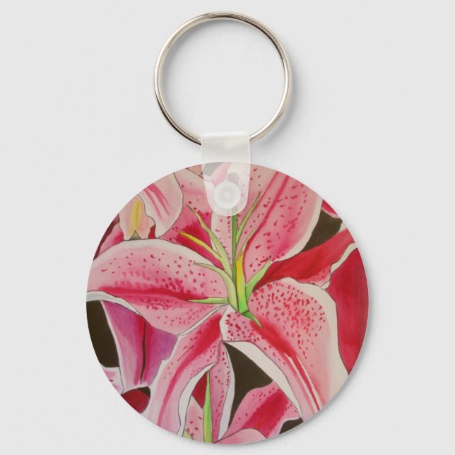 Porte-clés Fleur d'aquarelle Stargazer rose lièvre (Recto)