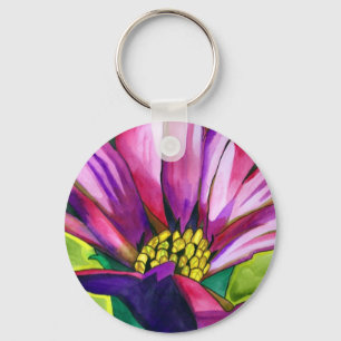 Porte-clés Fleur d'art aquarelle marguerite africaine violett