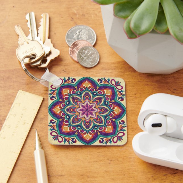 Porte-clés Fleur d'art populaire Boho  (Bureau)