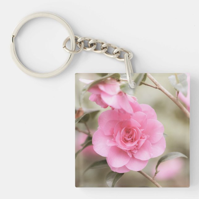 Porte-clés Fleur de Camellia rose doux (Devant)