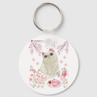 Porte-clés Fleur de cerise de chat mignonne