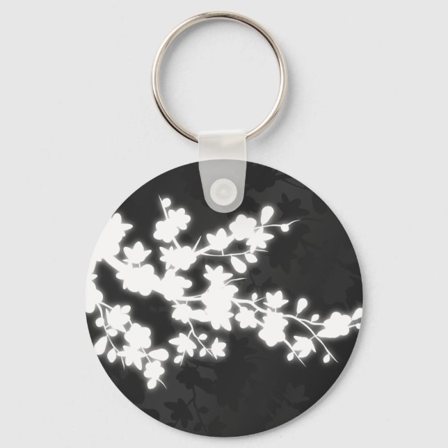 Porte-clés Fleur de cerisier noir et blanc (Recto)