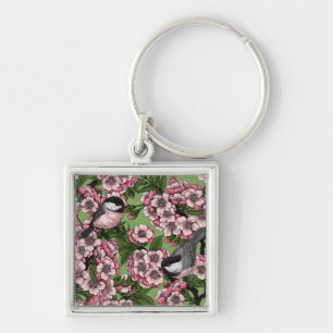 Porte-clés Fleur de cerisiers et poulets verts