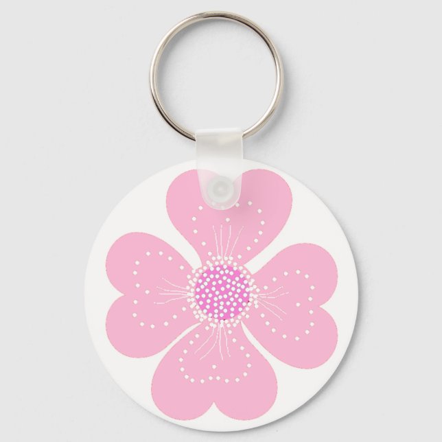 Porte-clés Fleur de coeur rose porte - clé (Recto)