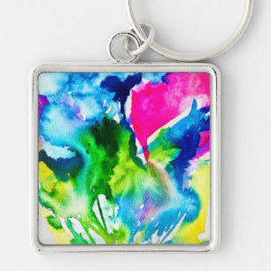 Porte-clés Fleur de cyclamen rose Aquarelle abstraite