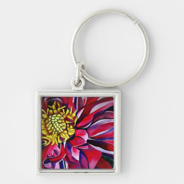 Porte-clés Fleur de dahlia abstrait art floral original (Devant)