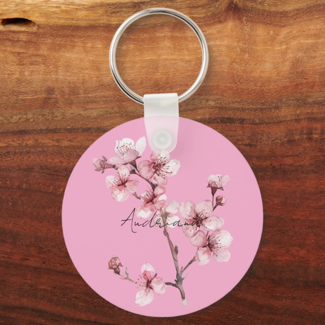 Porte-clés Fleur de fleurs de cerisier rose (Recto)