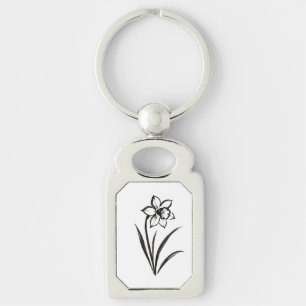 Porte-clés Fleur de jonquille – Art botanique monochrome sur