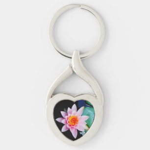Porte-clés Fleur de laine d'eau chaude rose et orange de lotu