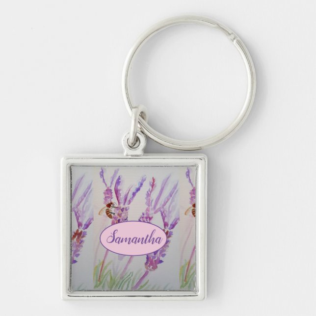 Porte-clés Fleur de lavande et aquarelle d'abeille Anniversai (Devant)