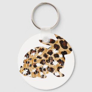 Porte-clés fleur de léopard lapin, rétro, vintage