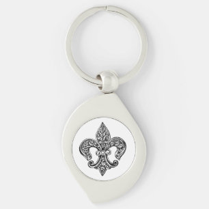 Porte-clés Fleur de lis en dentelle noir et blanc vintage