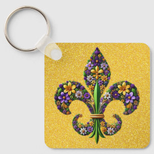 Porte-clés Fleur de lis Floral Mardi Gras