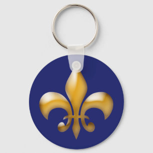 Porte-clés Fleur de Lis Keychain en marine et or