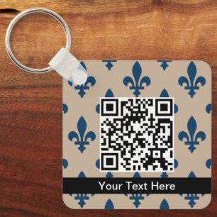 Porte-clés Fleur de Lis Motif, Français, Royal, Bleu marine