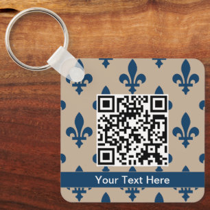 Porte-clés Fleur de Lis Motif, Français, Royal, Bleu marine