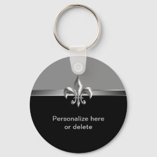 Porte-clés Fleur de Lis Noir d'Argent Personnalisé