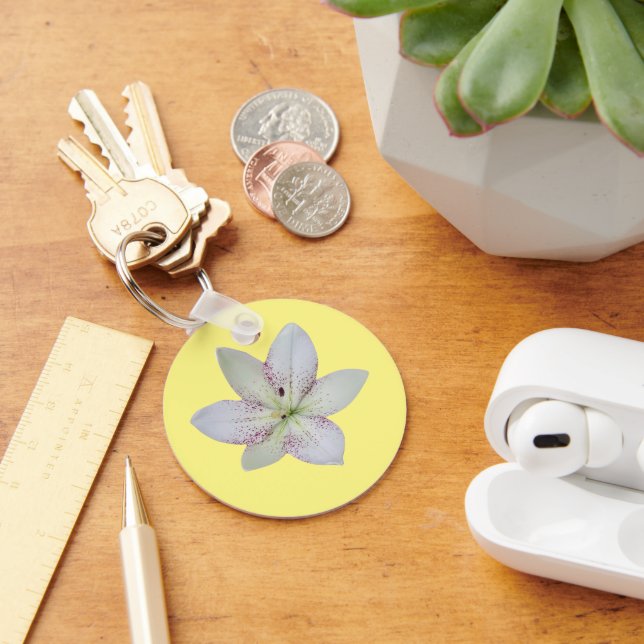 Porte-clés Fleur de lys blanche rayée dorée (Bureau)