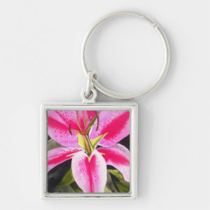 Porte-clés Fleur de lys rose chaud Tenerife pop art aquarelle